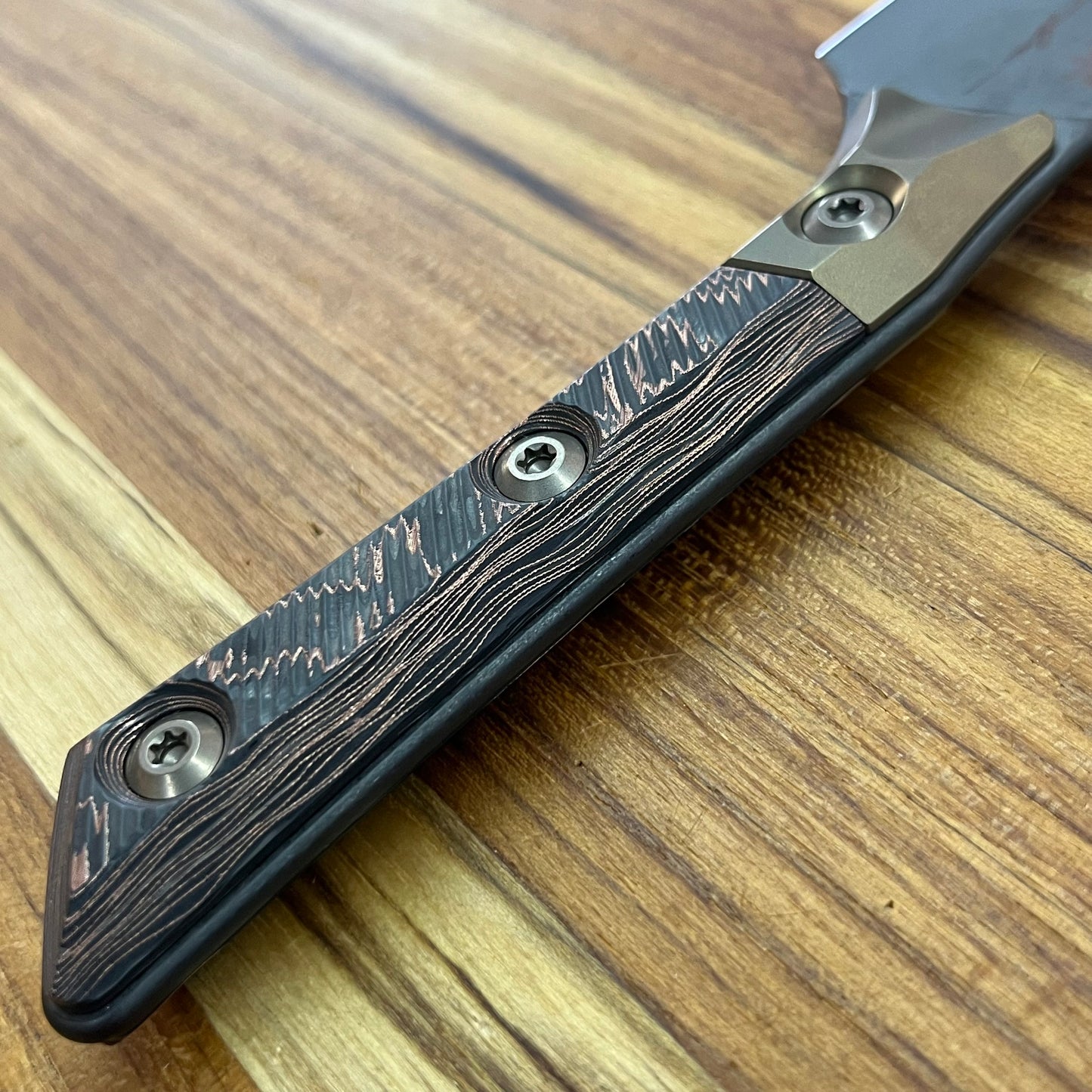 Microtech Signature Series Culinary 6" DLC Utility Knife w/ Bronze Titanium Bolster & Livewire Carbon Fiber Handle