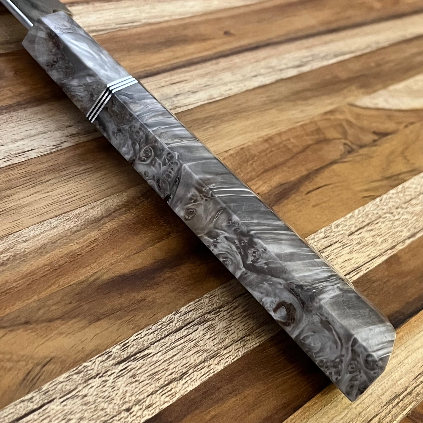 Alfredo Faccipieri Artisanal 240mm (9.5") Sujihiki w/ Damasteel Bjorkman Damascus and Gray Chestnut Handle