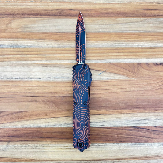 Microtech Signature Series Ultratech Gen IV D/E 3.5" OTF w/ Topographic Black/Orange Camo Aluminum Handle