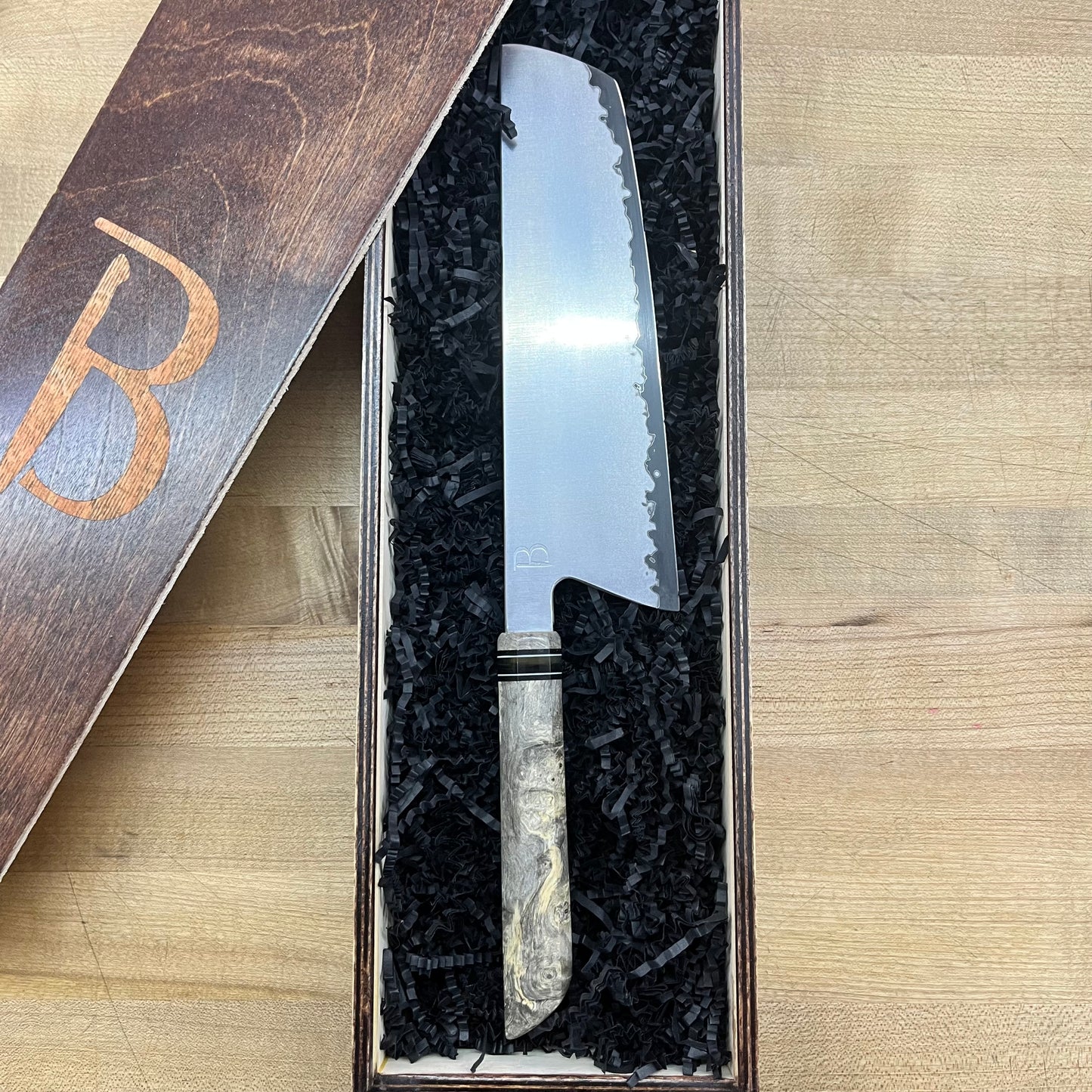 Baldwin Blades 210mm (8.25") Nakiri w/ Buckeye Burl Handle