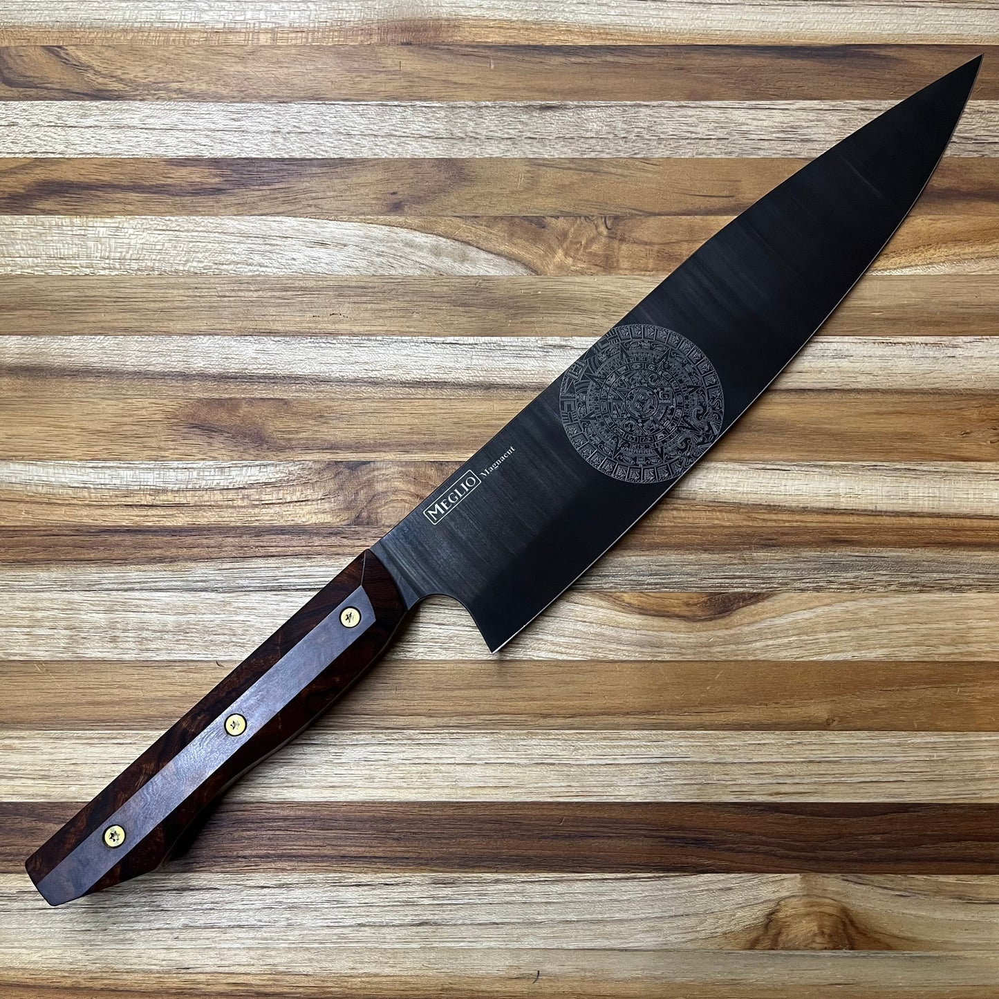 Meglio Semi-Custom 10" DLC Western Chef's Knife w/ Lasered Mayan & Ironwood Handle