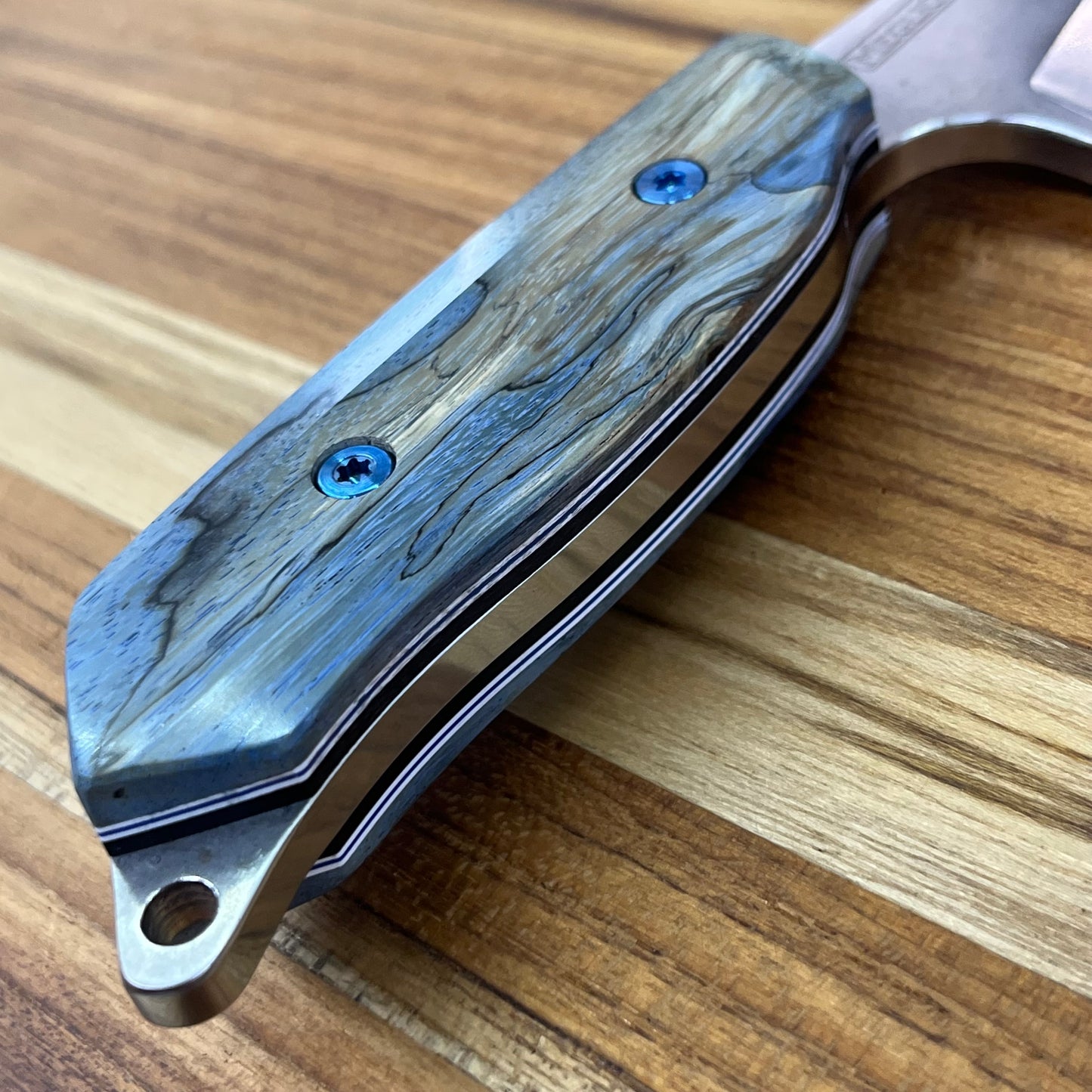 Meglio Blade Show Semi-Custom H-Series 4" Outdoor Kitchen Knife w/ Blue Spalted Maple Handle