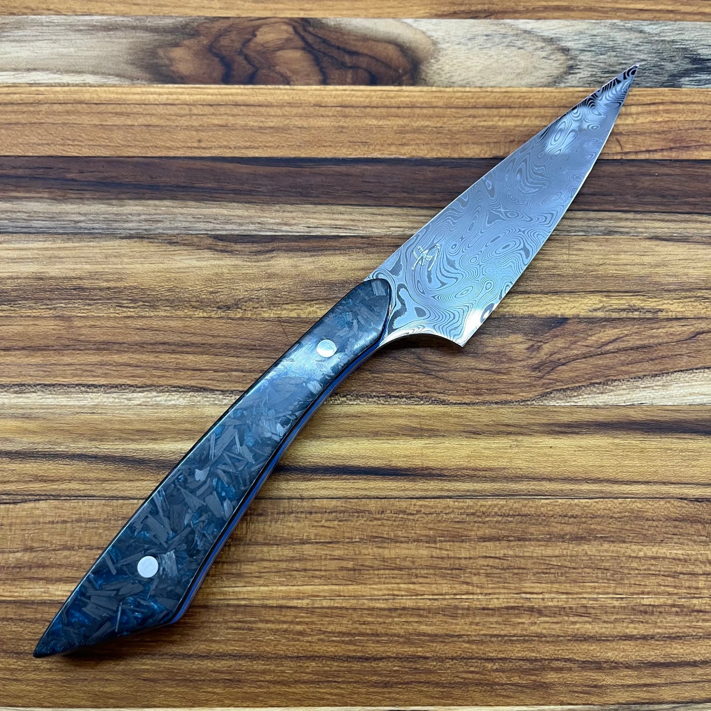 Studio Blade PFDC 4.25" Damasteel Steak Knife Gray/Blue Carbon Fiber/Resin