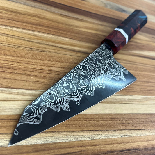 Burningsword Ironworks 190 (7.5") Garasuki w/ Damascus Blade & Birch Burl Handle