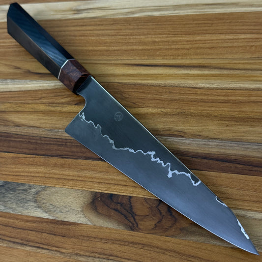 Enceladus Blade Show Custom 180mm (7") K-Tip Gyuto w/ G10 & Honduran Rosewood Burl Handle