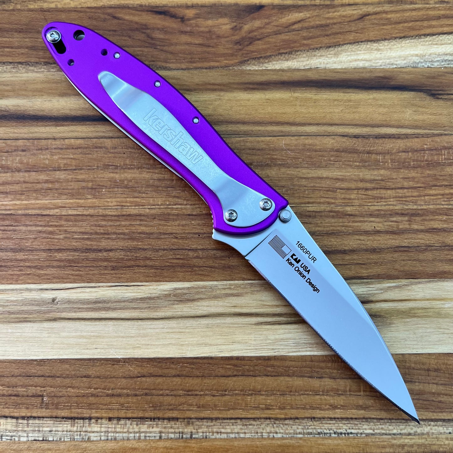 Kershaw Leek 3" Flipping Knife w/ Purple Aluminum Handle