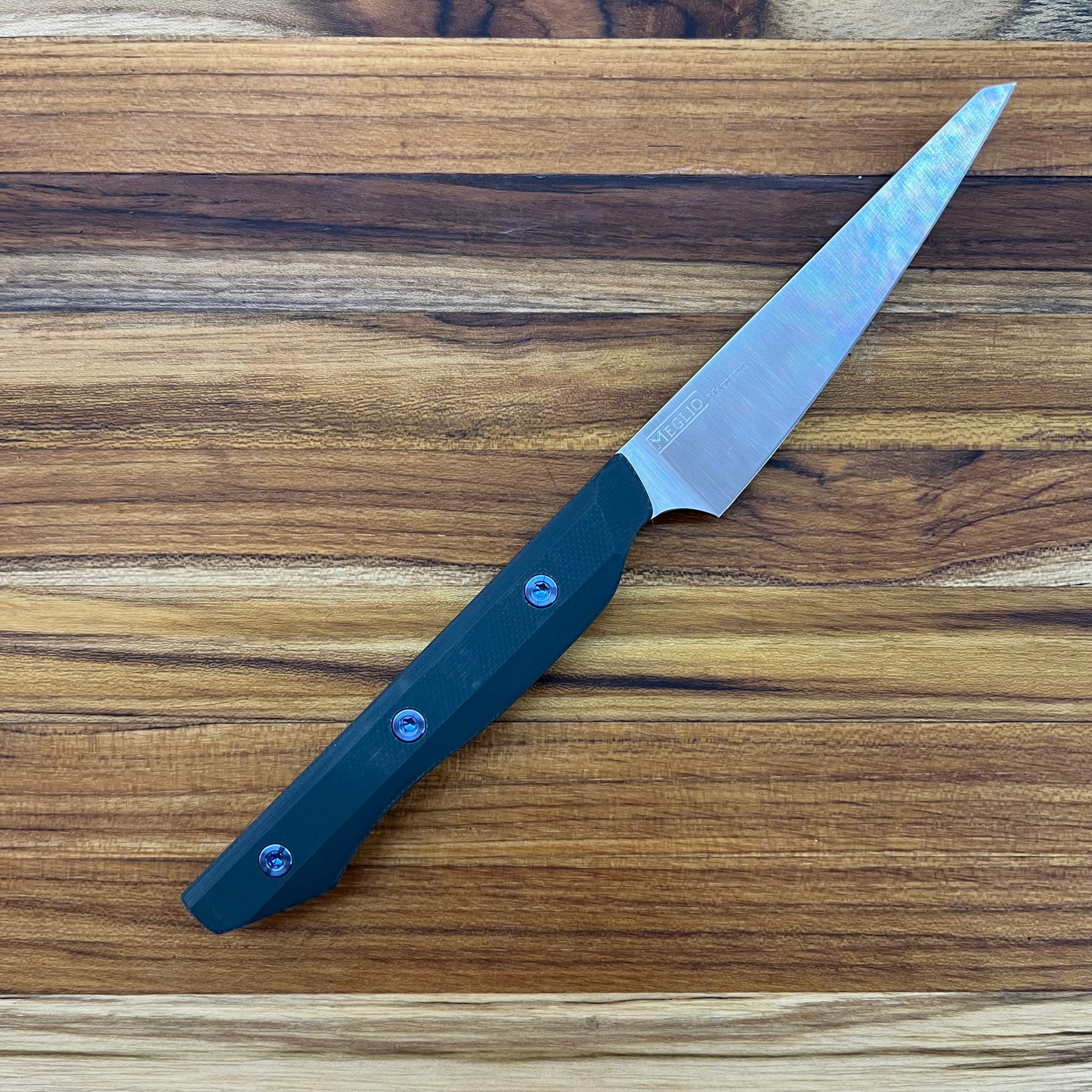 Meglio Production 3.75" Satin Paring Knife w/ Deep Teal G10 Handle