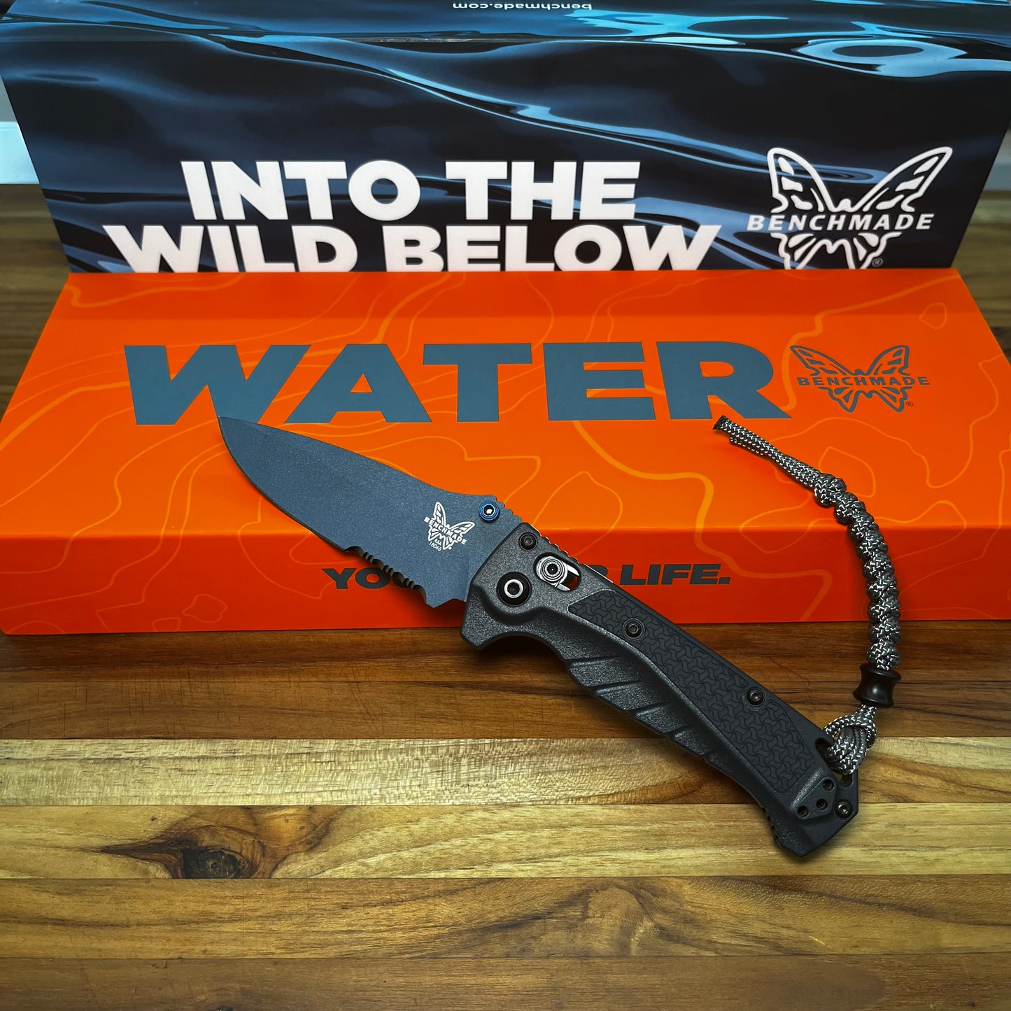 Benchmade Mini Adira 3.25” Serrated Folding Knife w/ Tempest Gray Grivory Handle