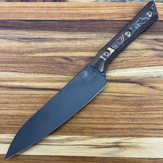 Microtech Signature Series Culinary 6" DLC Utility Knife w/ Bronze Titanium Bolster & Livewire Carbon Fiber Handle
