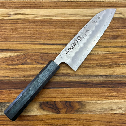 Kikuichi *LIMITED EDITION* Ginsan Nashiji 165mm (6.5") Santoku w/ Blue Lacquer Oak Handle