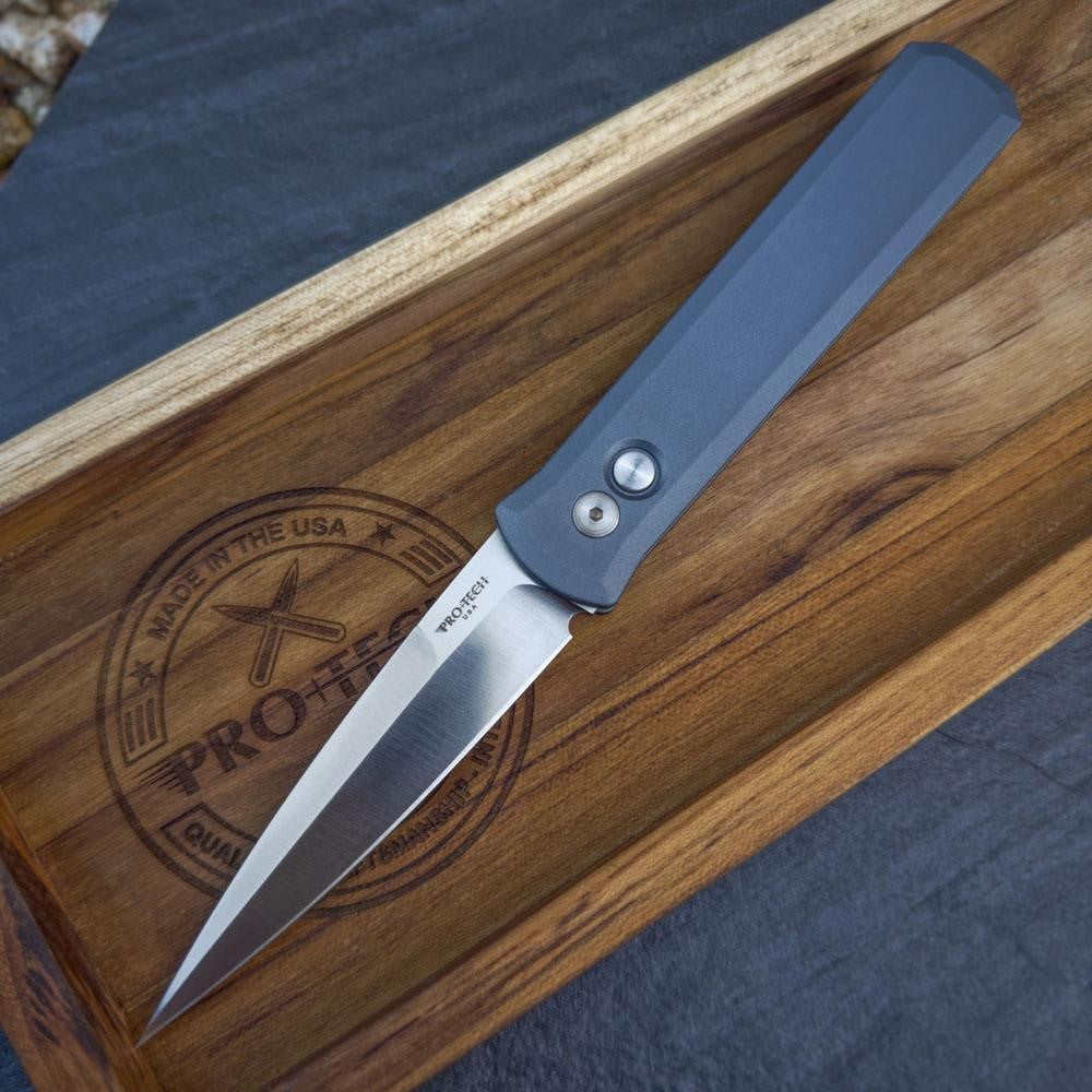 Pro-Tech Godfather 4" Satin Auto w/ Satin & Grey Handle