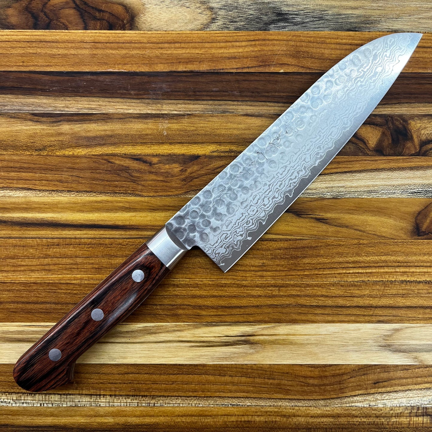 Kikuichi Warikomi Damascus Tsuchime 180mm (7") Santoku
