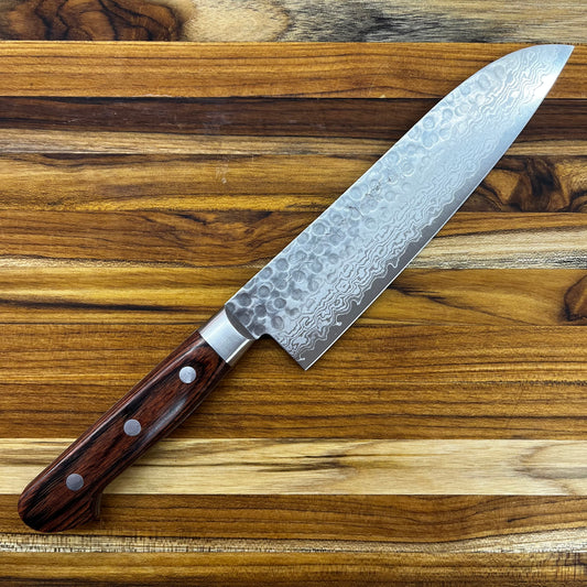 Kikuichi Warikomi Damascus Tsuchime 180mm (7") Santoku