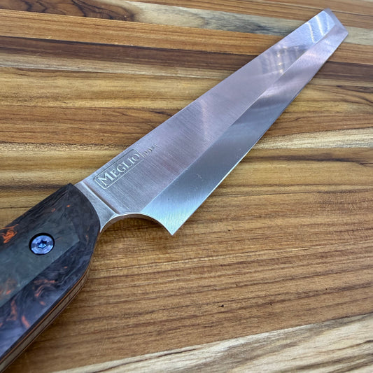 Meglio Blade Show Custom 10" PD#1 Sakimaru Sujihiki w/ S-Grind & Orange Dark Matter Carbon Fiber Handle
