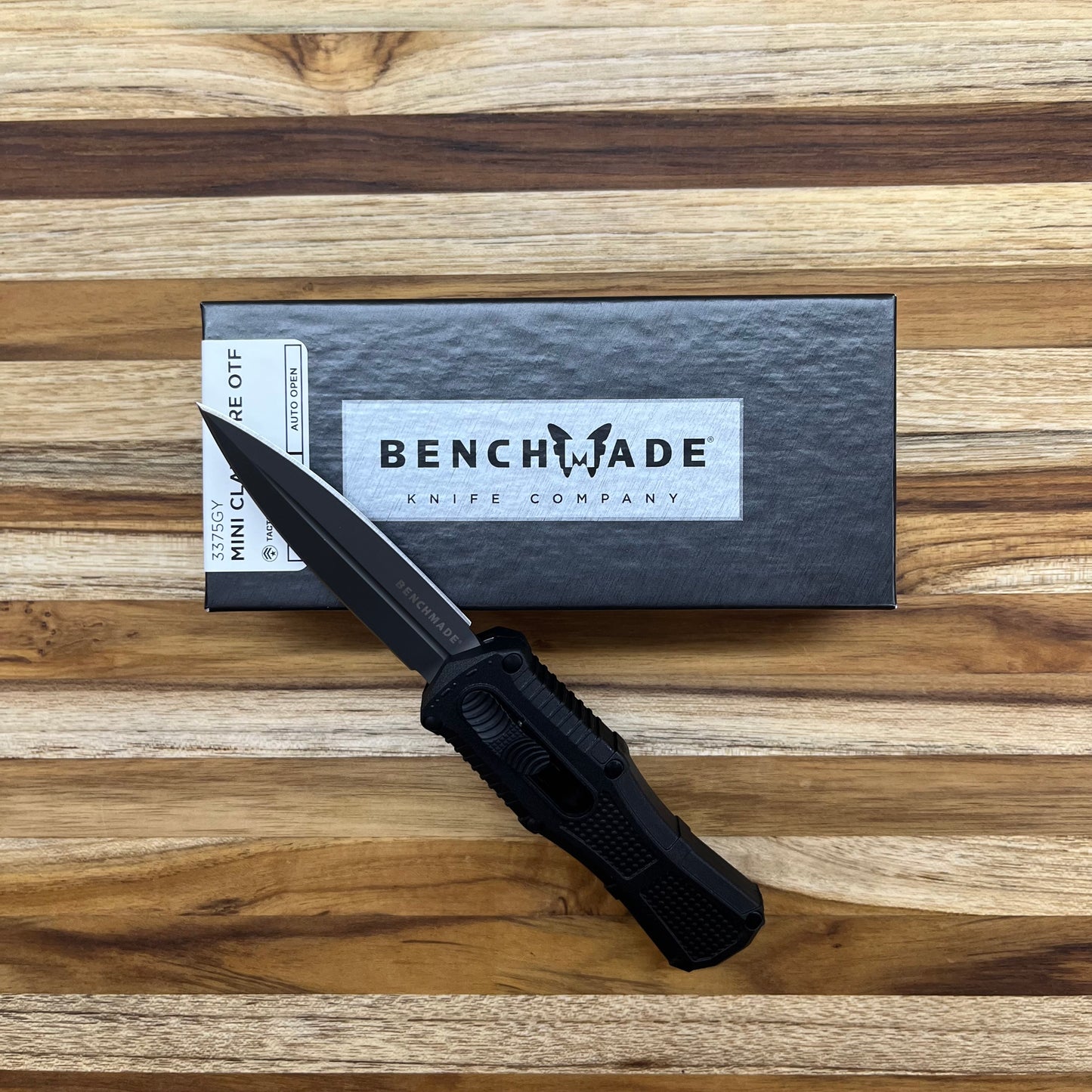 Benchmade Mini Claymore 3" Black D/E OTF Auto w/ Black Grivory Handle