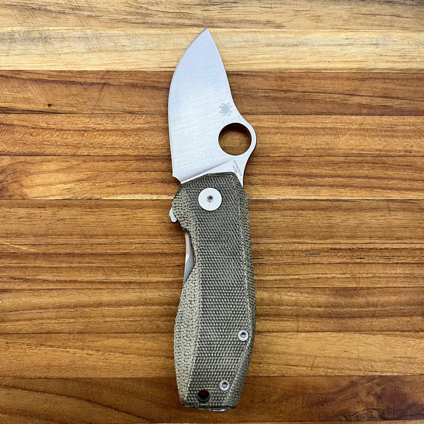 Spyderco SpyNano 3" Flipper w/ Green Canvas Micarta Handle