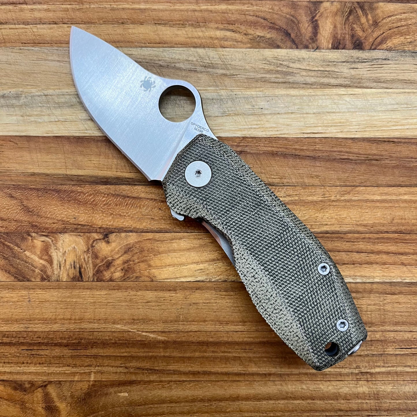 Spyderco SpyNano 3" Flipper w/ Green Canvas Micarta Handle