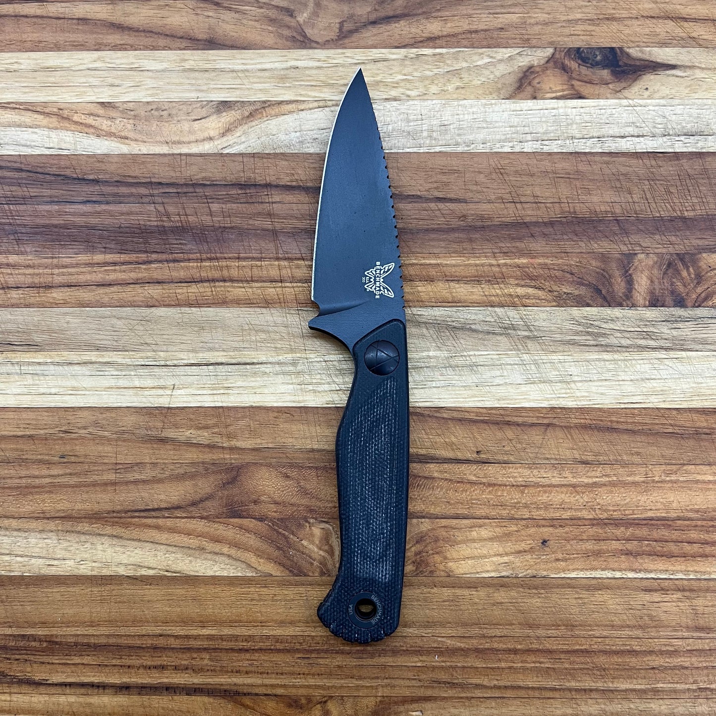 Benchmade Dacian 3.25" Fixed Blade w/ Black Canvas Micarta Handle & Black Leather/Boltaron Sheath