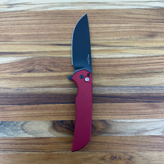 Pro-Tech Mordax 3.5" Flipping Knife w/ Black DLC Blade & Red Aluminum Handle