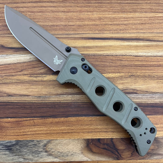 Benchmade Adamas 3.7" Folding Knife w/ OD Green G10 Handle & Nylon Sheath