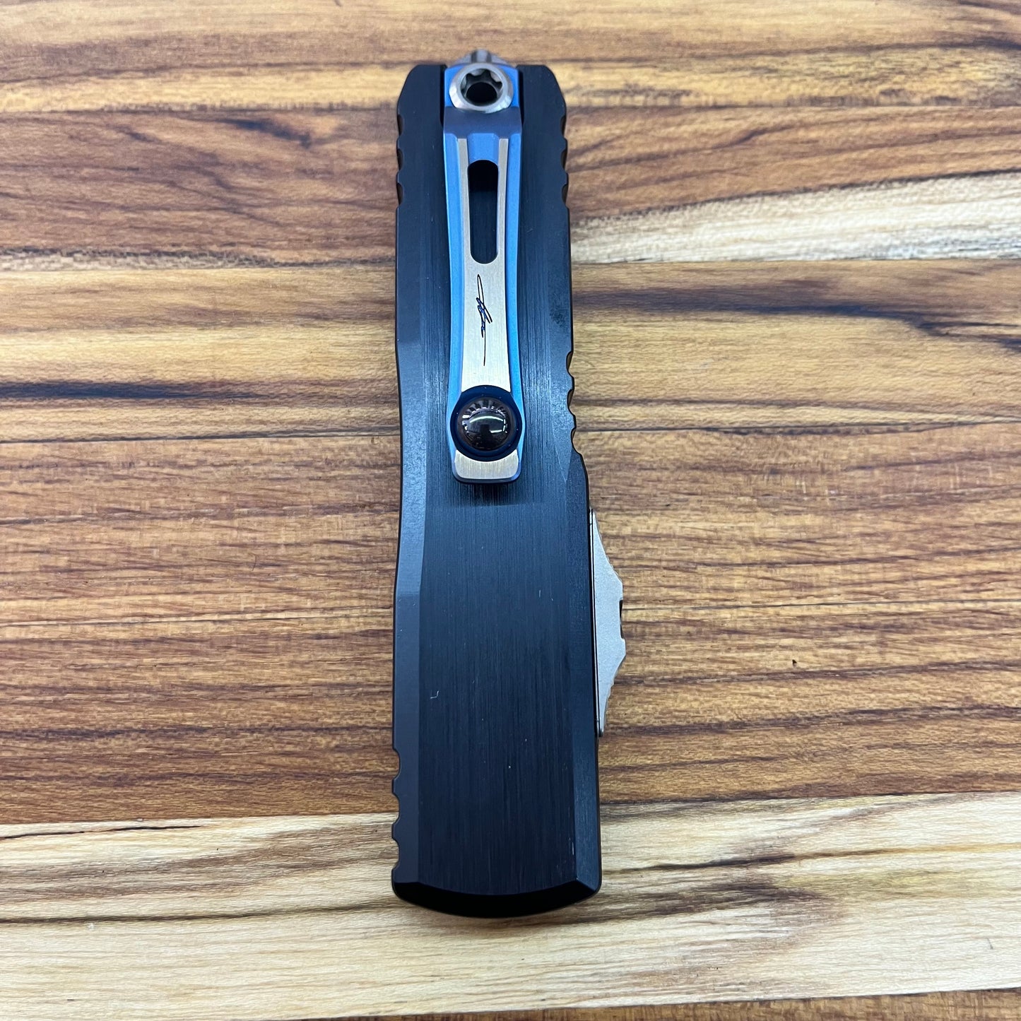 Microtech UTX-85 Gen III D/E 3" OTF Marfione Select Blued Baker Forge Coppermai Damascus w/ Blue Titanium Accent