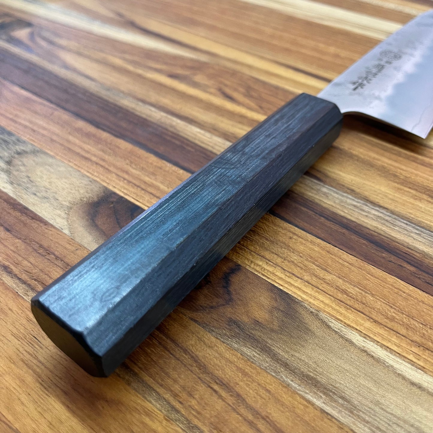 Kikuichi *LIMITED EDITION* Ginsan Nashiji 165mm (6.5") Santoku w/ Blue Lacquer Oak Handle