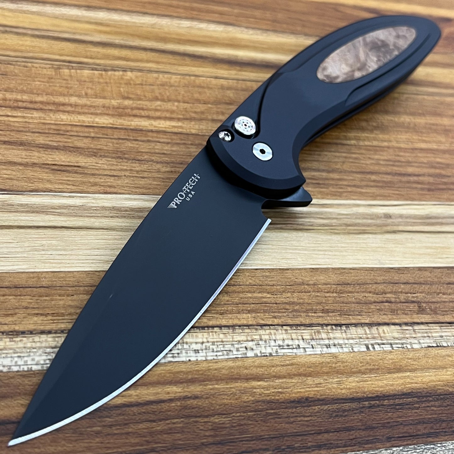 Pro-Tech *Limited Edition* Cambria Flipper 3.5" Folding Knife w/ Mosaic Pin & Maple Burl Inlay