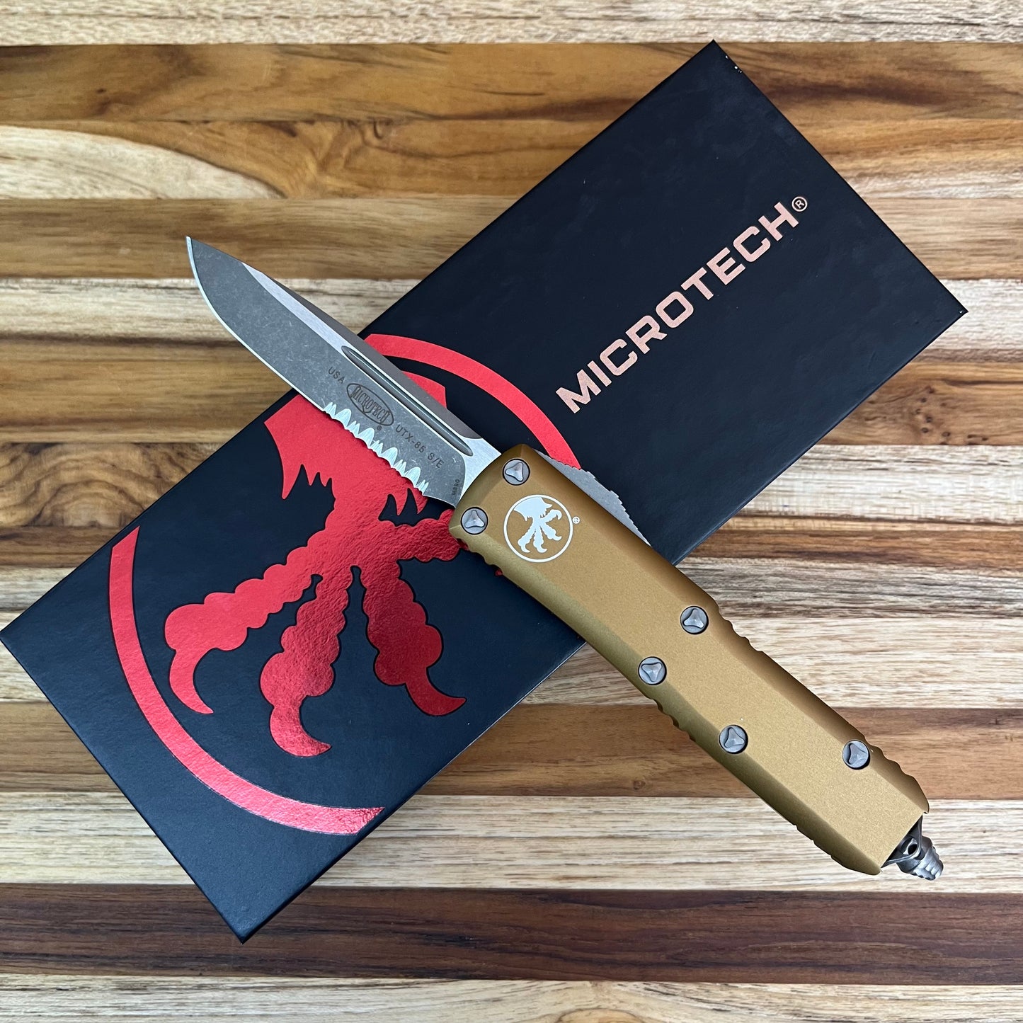 Microtech UTX-85 P/S 3" OTF w/ Tan Aluminum Handle