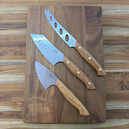 Cangshan Olive Wood 3pc Cheese Knife Set with Acacia Cutting Board