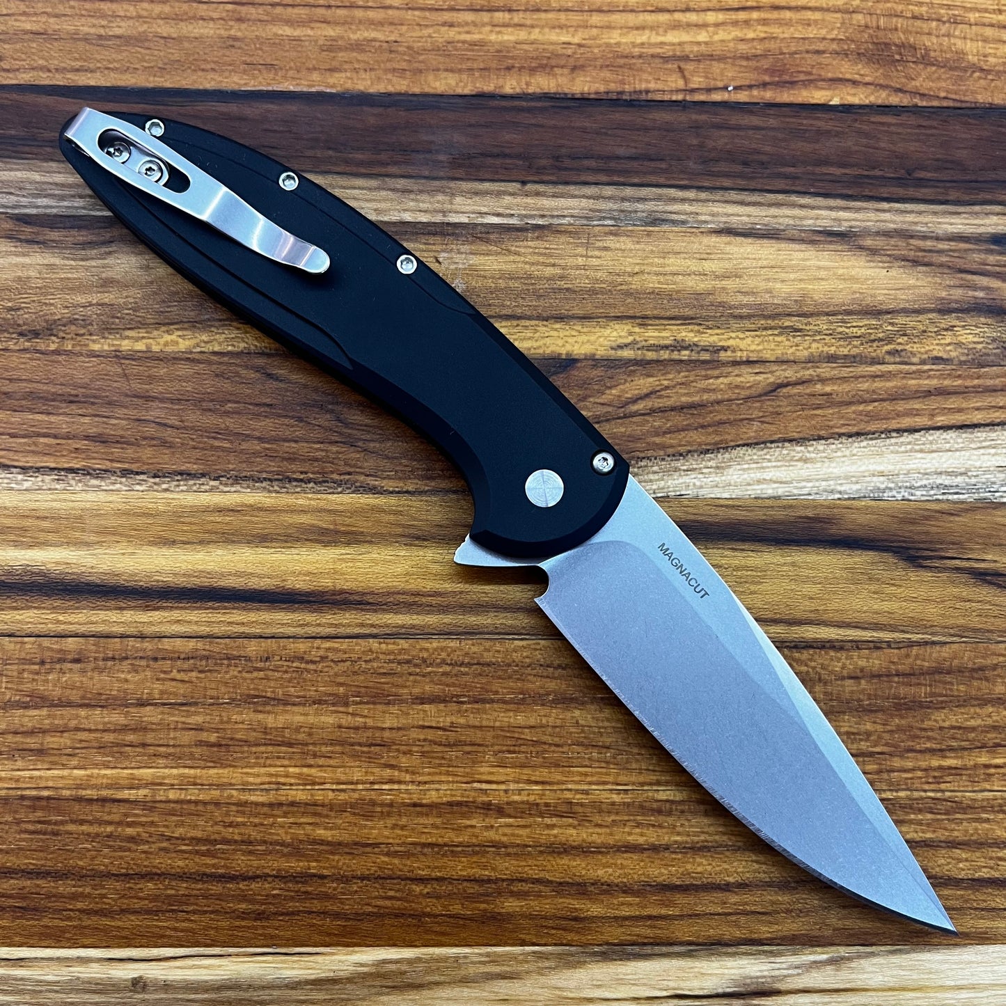 Pro-Tech *Limited Edition* Cambria Flipper 3.5" Folding Knife w/ Black Lip Pearl on Black Aluminum & TechnoCarbo Red Inlay