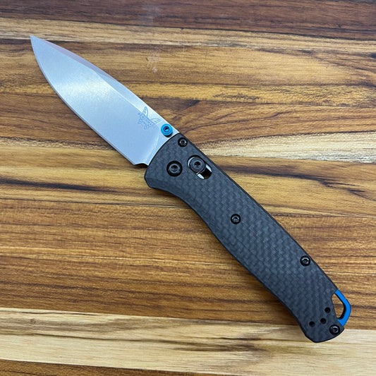 Benchmade Bugout 3.25" Folding Knife w/ Carbon Fiber Handle & Blue Accents