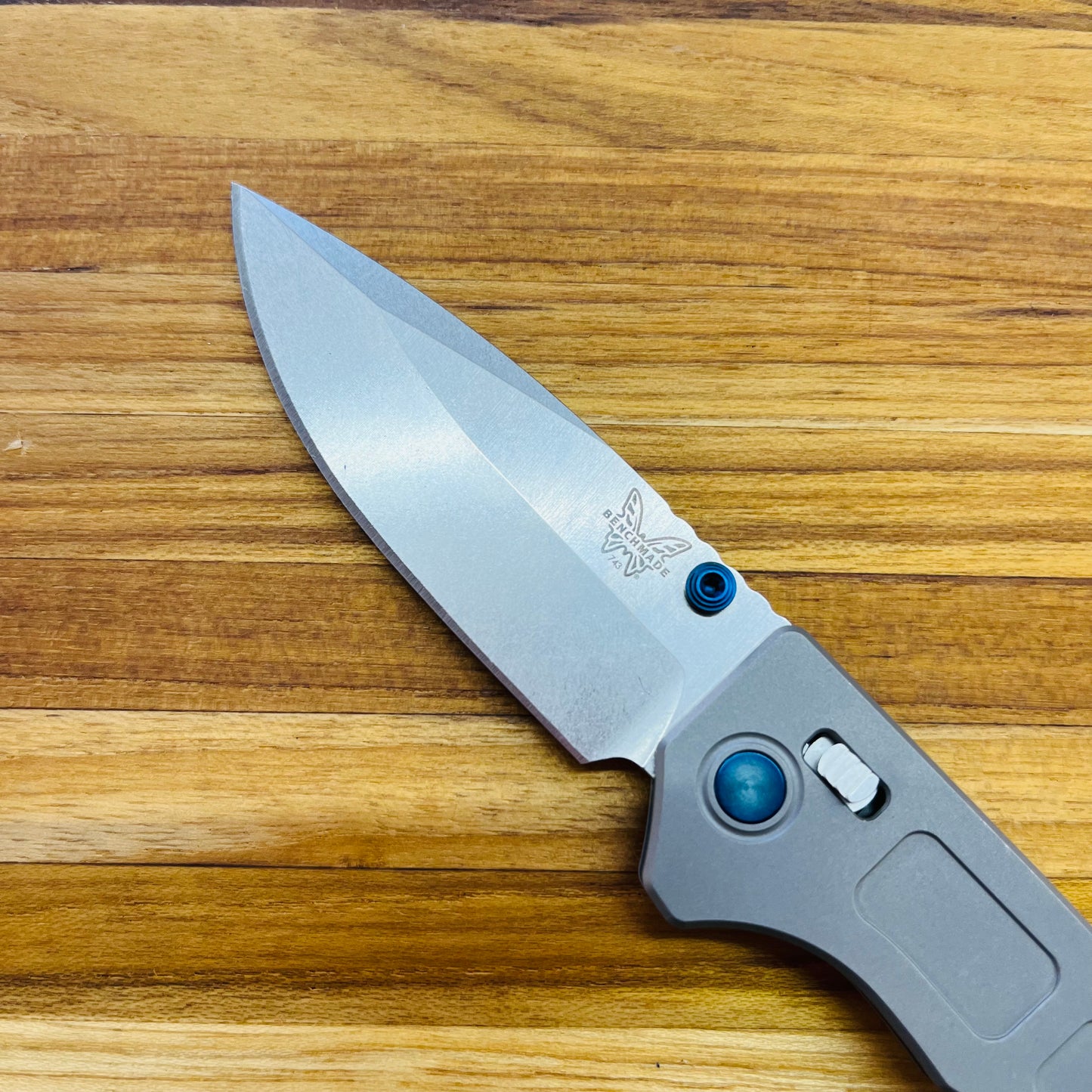 Benchmade Mini Narrows 3" Folding Knife w/ Gray Titanium Handle & Sapphire Blue Hardware