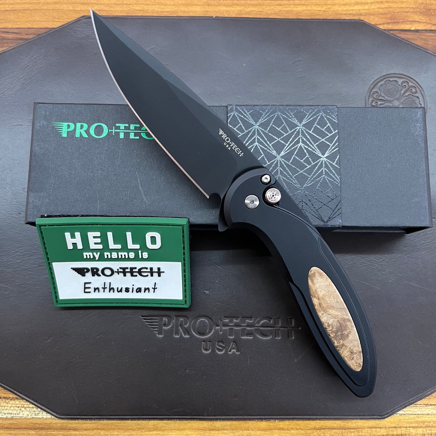 Pro-Tech *Limited Edition* Cambria Flipper 3.5" Folding Knife w/ Mosaic Pin & Maple Burl Inlay