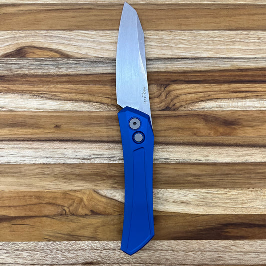 Pro-Tech Oligarch 3.5" Stonewash Auto w/ Blue Aluminum Handle