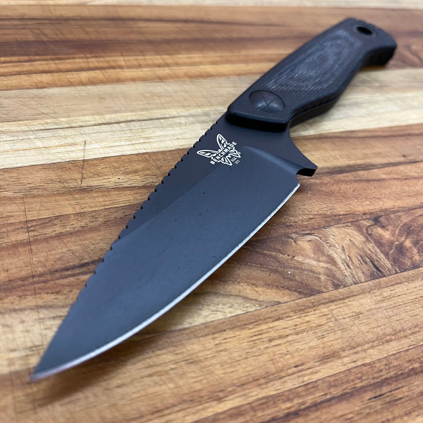 Benchmade Dacian 3.25" Fixed Blade w/ Black Canvas Micarta Handle & Black Leather/Boltaron Sheath