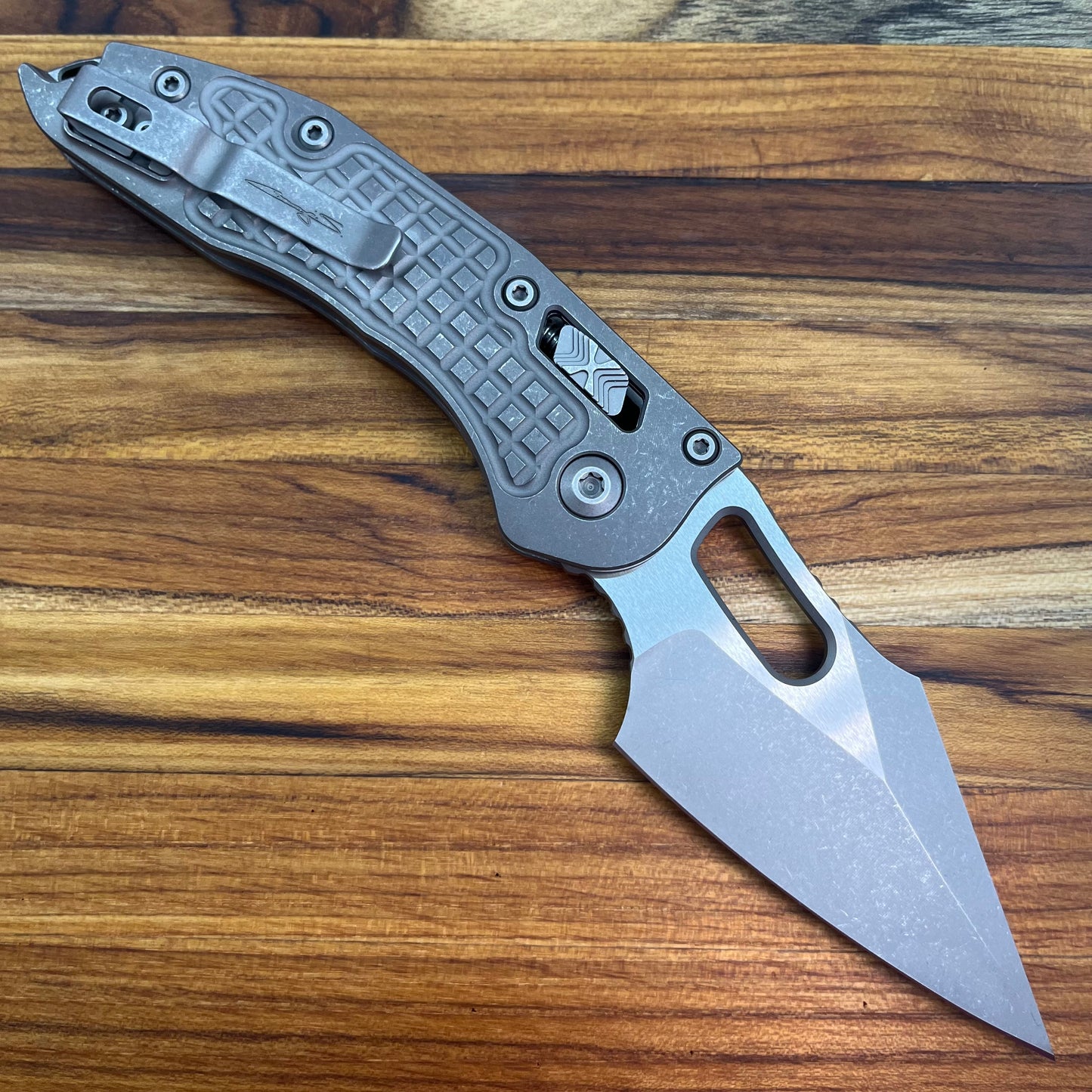 Microtech Marfione Select Stitch 3.5" Folding Knife w/ RAM-LOK & Frag Titanium Handle