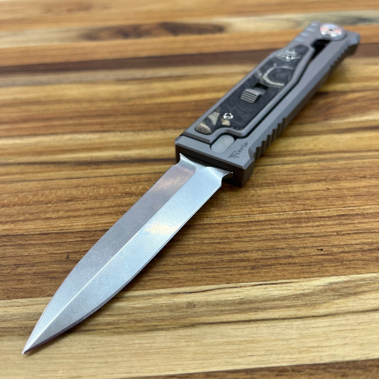 Reate EXO-M 3.25" Double Edge Gravity Knife w/ Burl Camo Handle