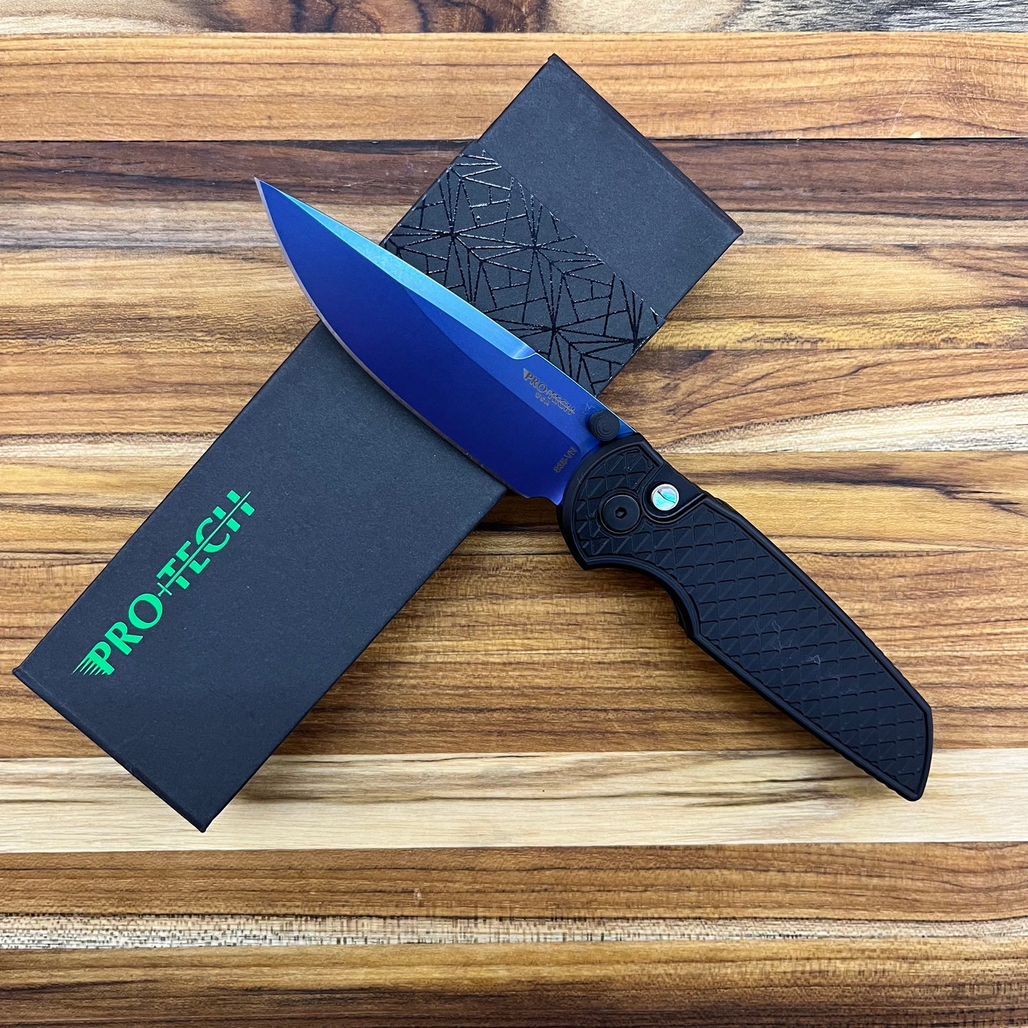 Pro-Tech TR-3 Integrity 3.5" Sapphire Blue Folding Knife w/ Black Relic Textured Handle