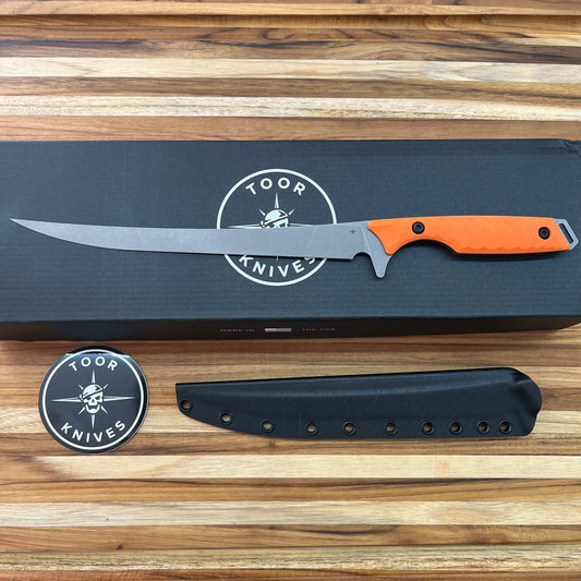 Toor Outdoor Avalon 9" Fillet Knife w/ Blaze Orange G10 Handle & Kydex Sheath