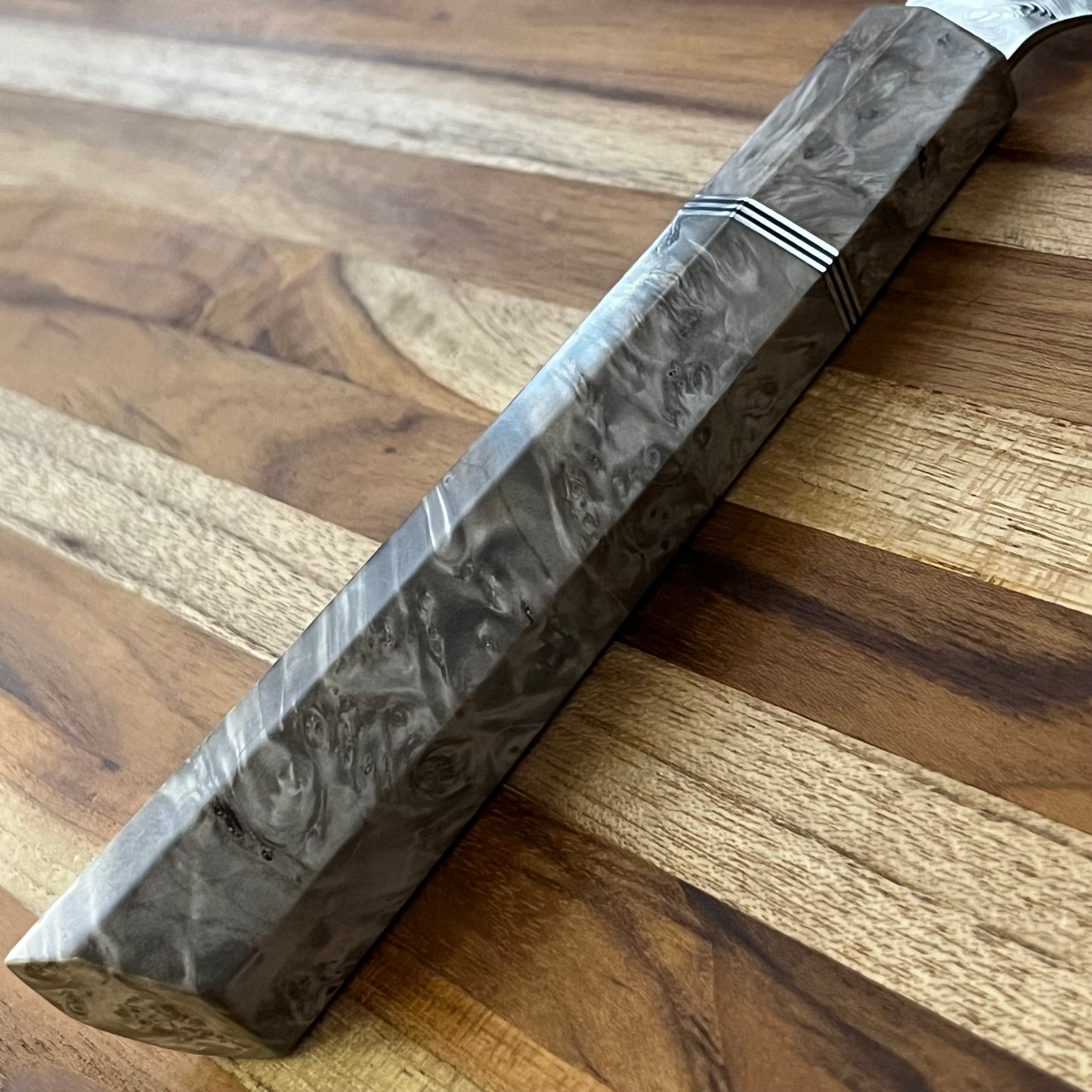 Alfredo Faccipieri Artisanal 240mm (9.5") Sujihiki w/ Damasteel Bjorkman Damascus and Gray Chestnut Handle