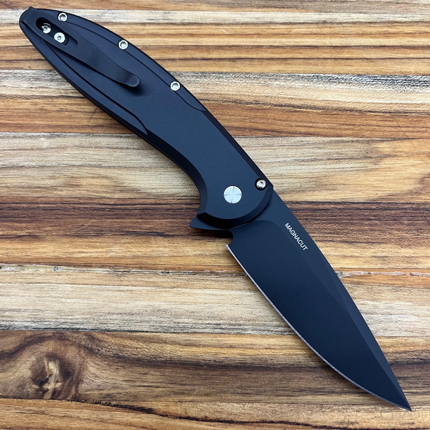 Pro-Tech *Limited Edition* Cambria Flipper 3.5" Folding Knife w/ Black Lip Pearl on Black Aluminum & TechnoCarbo Blue Inlay