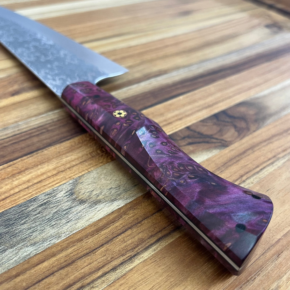 Running Man Forge Semi-Custom 210mm (8.25") Chef's Knife w/ Laser Engraving & Magenta Maple Handle
