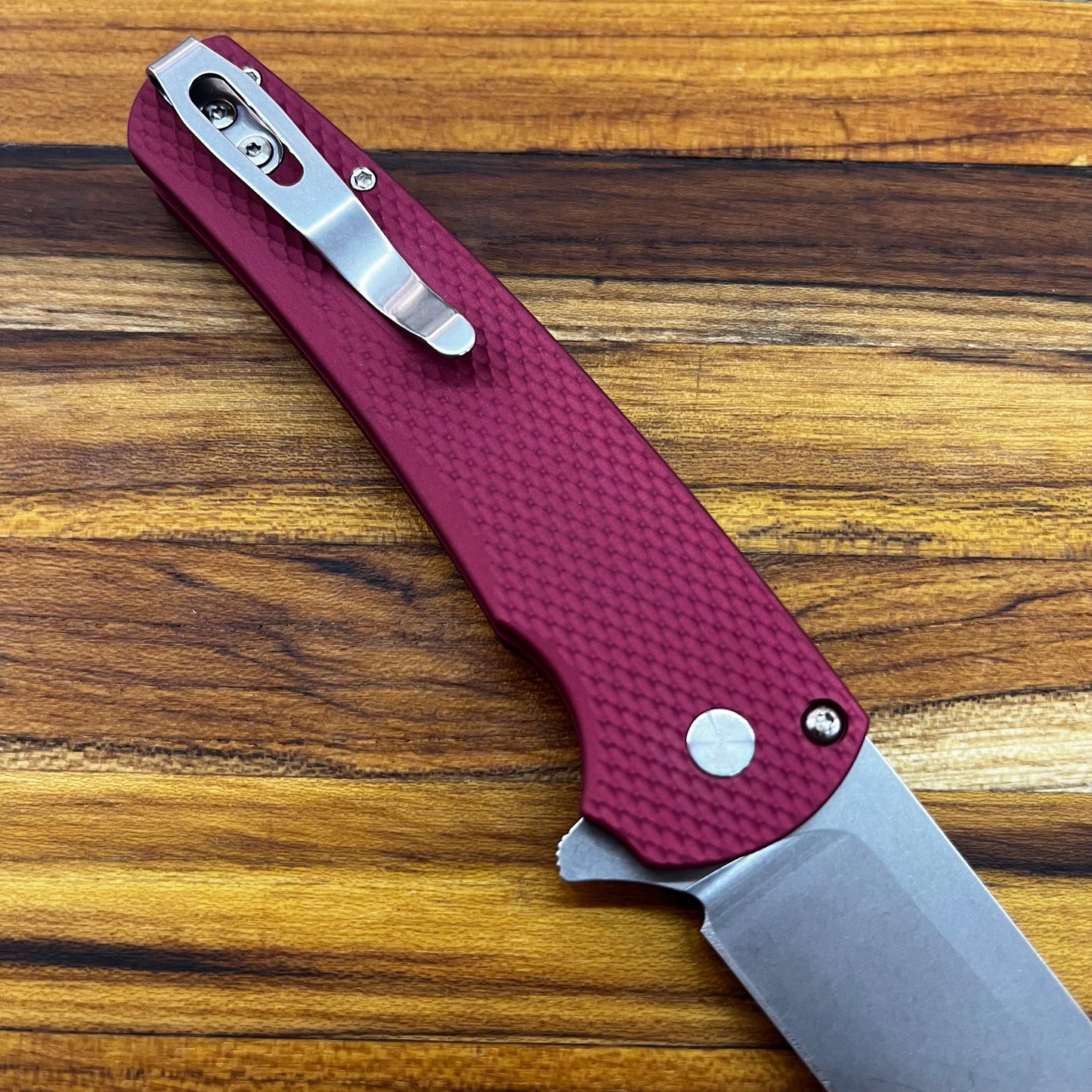 Pro-Tech *Limited Edition* Malibu 3.25" Flipping Knife w/ Pearl Button & Red Textured Aluminum Handle