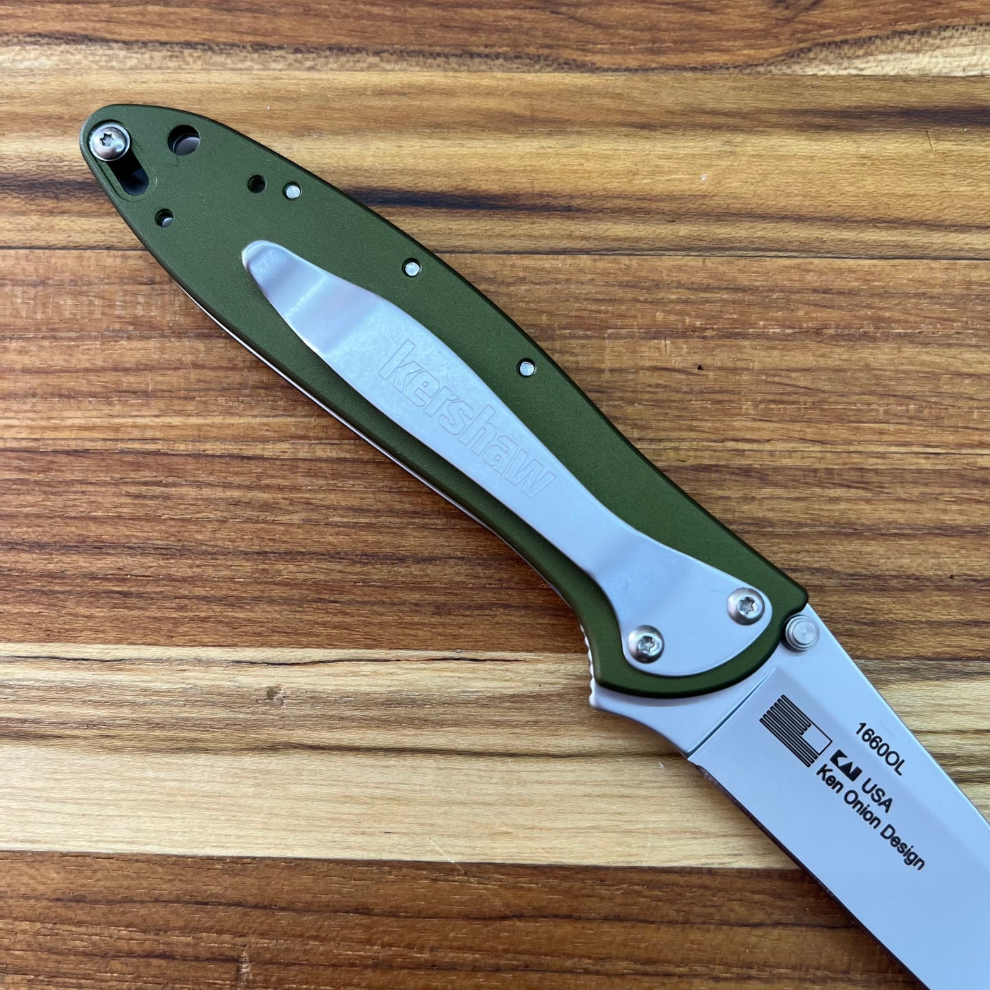 Kershaw Leek 3" Flipping Knife w/ Olive Aluminum Handle