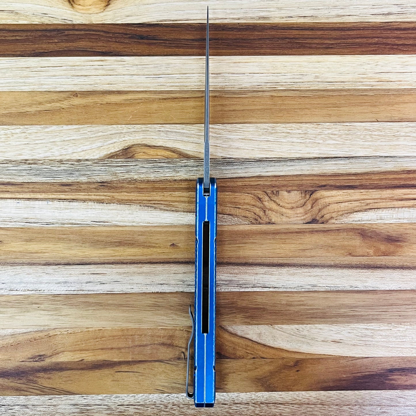 Pro-Tech Godfather 4" Auto w/ Blue Battleworn Jigged Handle