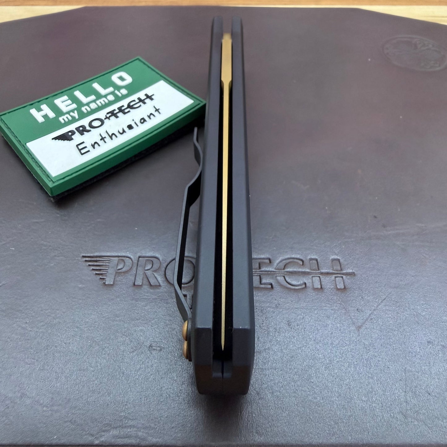 Pro-Tech Godfather 4" Auto w/ Tan Blade & Black Aluminum Handle