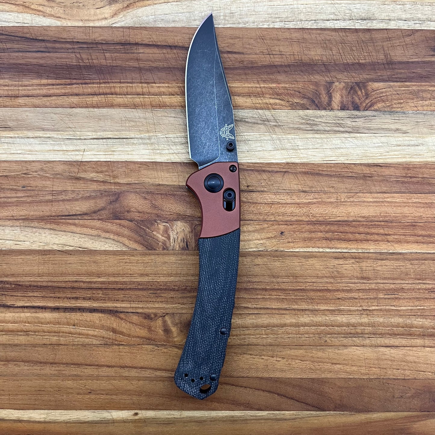 Benchmade Crooked River 4" Folding Knife w/ Burnt Copper Aluminum & Black Canvas Micarta Handle