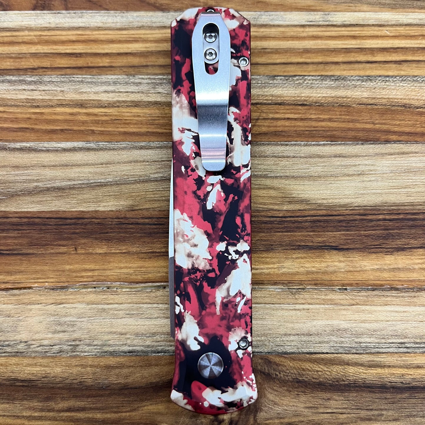 Pro-Tech Godfather 4" Auto w/ Crimson Tiger Camo Aluminum Handle & Pearl Button