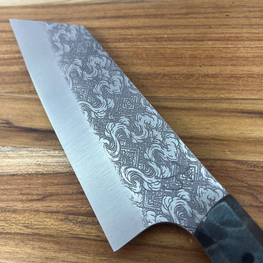 Running Man Forge Semi-Custom 120mm (4.75") Funayuki w/ Laser Engraving & Green Maple Handle