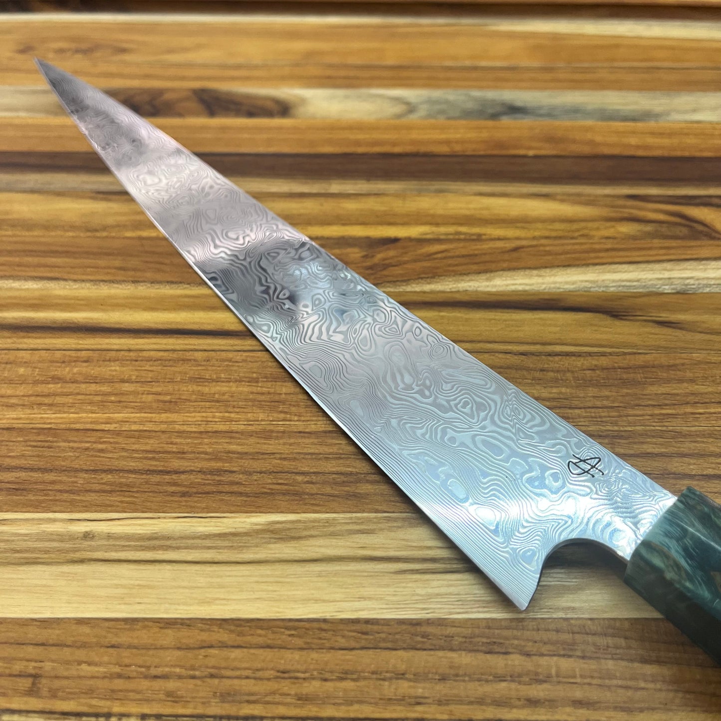Alfredo Faccipieri 300mm (11.75") Sujihiki w/ Damasteel & Green Birchwood Handle
